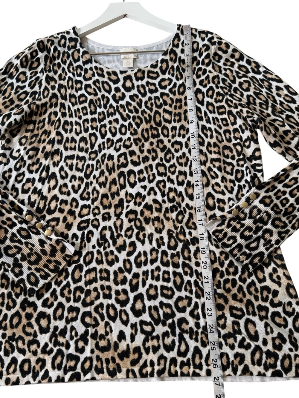 Chico’s Womens Sweater Top Size Large Black Brown Animal Leopard Long Sleeves - Picture 8 of 9